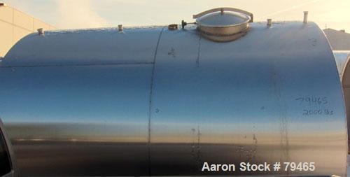 Used Tank, 4,000 Gallon, 316 Stainless Steel, Horizontal. 96" Diameter x 120" straight side, slightly coned ends. Openings: top (3) 1-3/4"sanitary fittings, (1) 2-1/2" sanitary fitting, (1) 4", 19" m...