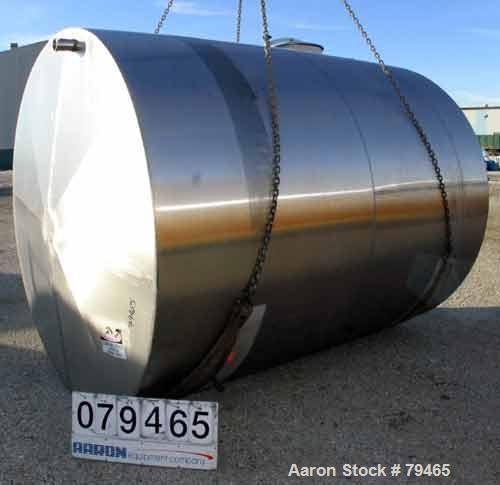 Used Tank, 4,000 Gallon, 316 Stainless Steel, Horizontal. 96" Diameter x 120" straight side, slightly coned ends. Openings: top (3) 1-3/4"sanitary fittings, (1) 2-1/2" sanitary fitting, (1) 4", 19" m...