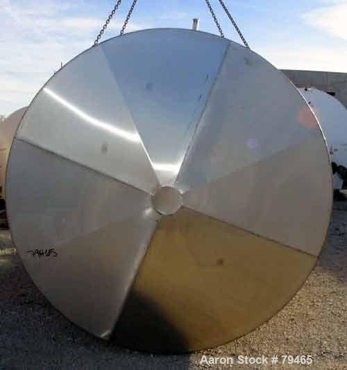 Used Tank, 4,000 Gallon, 316 Stainless Steel, Horizontal. 96" Diameter x 120" straight side, slightly coned ends. Openings: top (3) 1-3/4"sanitary fittings, (1) 2-1/2" sanitary fitting, (1) 4", 19" m...