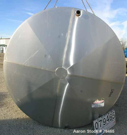 Used Tank, 4,000 Gallon, 316 Stainless Steel, Horizontal. 96" Diameter x 120" straight side, slightly coned ends. Openings: top (3) 1-3/4"sanitary fittings, (1) 2-1/2" sanitary fitting, (1) 4", 19" m...