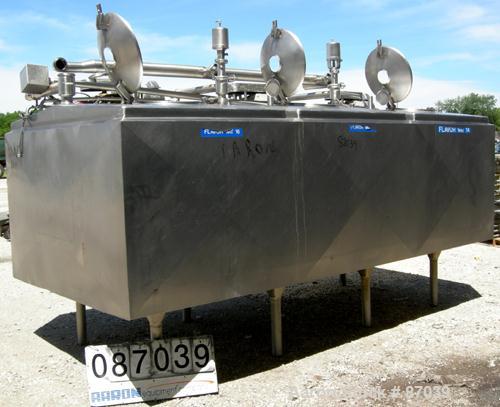 Used 3 Compartment Tank, 1,500 total gallons, 304 stainless steel, horizontal. Each compartment has an approximate 500 gallon capacity. Compartments are 76" front to back, 47" left to right, and appr...