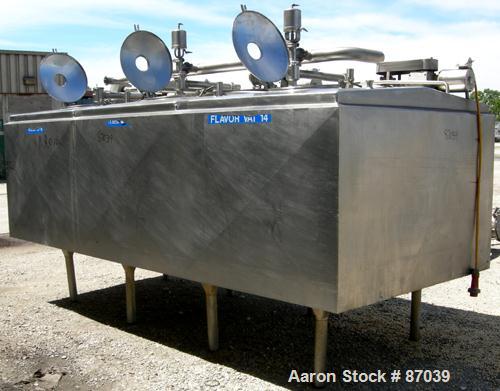 Used 3 Compartment Tank, 1,500 total gallons, 304 stainless steel, horizontal. Each compartment has an approximate 500 gallon capacity. Compartments are 76" front to back, 47" left to right, and appr...
