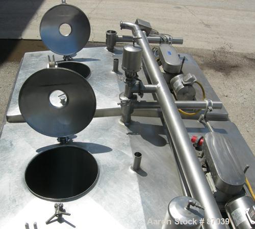 Used 3 Compartment Tank, 1,500 total gallons, 304 stainless steel, horizontal. Each compartment has an approximate 500 gallon capacity. Compartments are 76" front to back, 47" left to right, and appr...