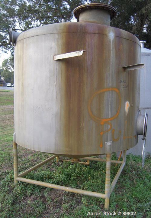 Used Tank, 1,500 Gallon, stainless steel, vertical. 84" diameter x 60" straight side. Dish top, cone bottom. Openings:  top 6", (3) 1-1/2" NPT, 3", 2", 6", 20" manway with cover; side 12" manway with...