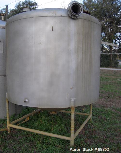 Used Tank, 1,500 Gallon, stainless steel, vertical. 84" diameter x 60" straight side. Dish top, cone bottom. Openings:  top 6", (3) 1-1/2" NPT, 3", 2", 6", 20" manway with cover; side 12" manway with...