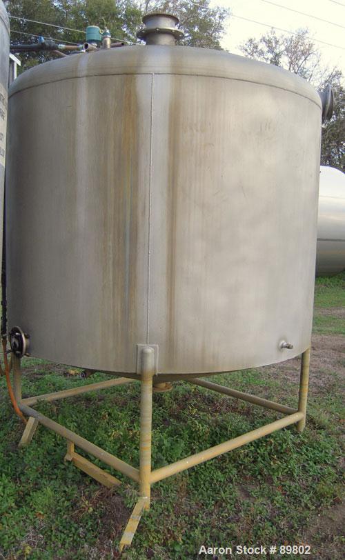 Used Tank, 1,500 Gallon, stainless steel, vertical. 84" diameter x 60" straight side. Dish top, cone bottom. Openings:  top 6", (3) 1-1/2" NPT, 3", 2", 6", 20" manway with cover; side 12" manway with...