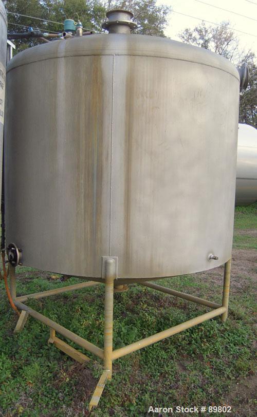 Used- Tank, 1,500 Gallon, stainless steel, vertical. 84" diameter x 60" straight side. Dish top, cone bottom. Openings:  top...