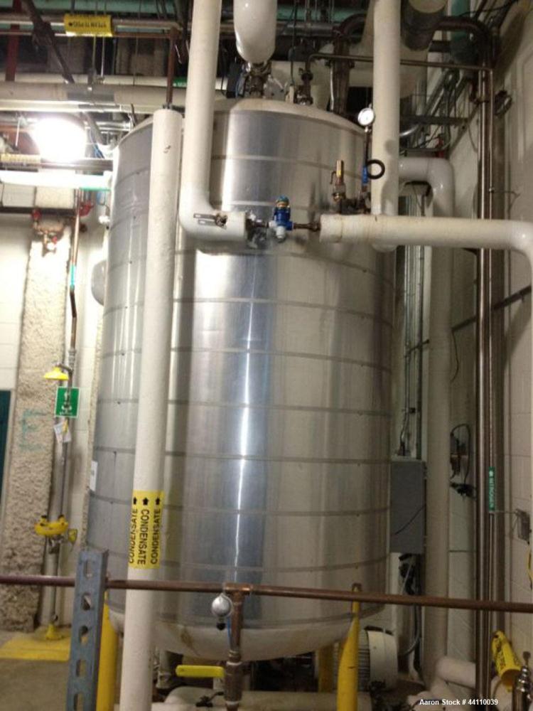 Used Northland Stainless Pressure Tank, 1000 Gallon, 316L Stainless Steel, Vertical. Internal rated for 15 psi & Full Vacuum at 300 degrees F.  Welded dish heads, mounted on (4) legs. Serial # 991178...