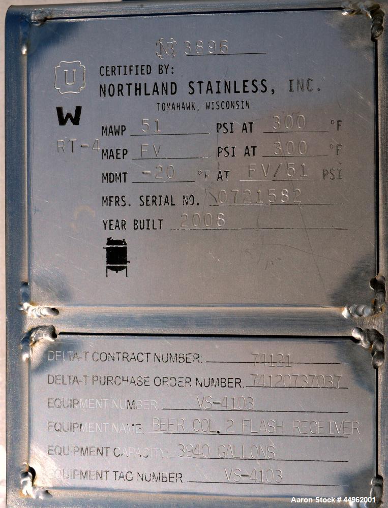 3940 Gallons Stainless Steel Northland Stainless Pressure Tank
