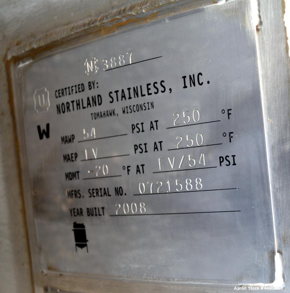 Unused- Northland Stainless Pressure Tank, 1720 Gallons, 304 Stainless Steel. 54" Diameter x 168" straight side, dished top and bottom.  Internal rated full vacuum/54 psi at -20 to 250 degrees F. Ope...