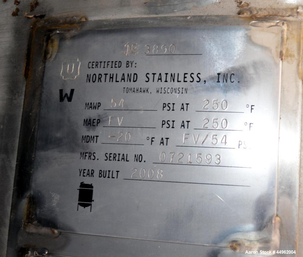 Unused- Northland Stainless Pressure Tank, 1720 Gallons, 304 Stainless Steel. 54" Diameter x 168" straight side, dished top and bottom.  Internal rated full vacuum/54 psi at -20 to 250 degrees F. Ope...