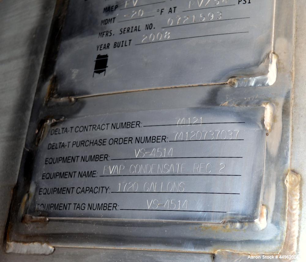Unused- Northland Stainless Pressure Tank, 1720 Gallons, 304 Stainless Steel. 54" Diameter x 168" straight side, dished top and bottom.  Internal rated full vacuum/54 psi at -20 to 250 degrees F. Ope...