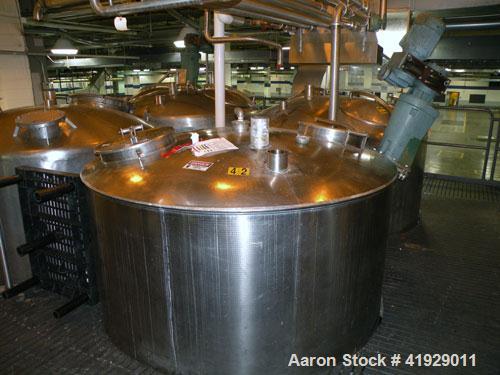 Used Norwalk Tank, 2000 Gallon,  stainless steel, vertical. 76" diameter x 106" straight side, dished top and bottom. Top side wall entering angled Lightnin manual variable speed agitator, model N33G...