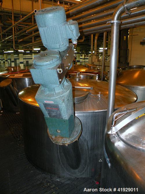 Used Norwalk Tank, 2000 Gallon,  stainless steel, vertical. 76" diameter x 106" straight side, dished top and bottom. Top side wall entering angled Lightnin manual variable speed agitator, model N33G...