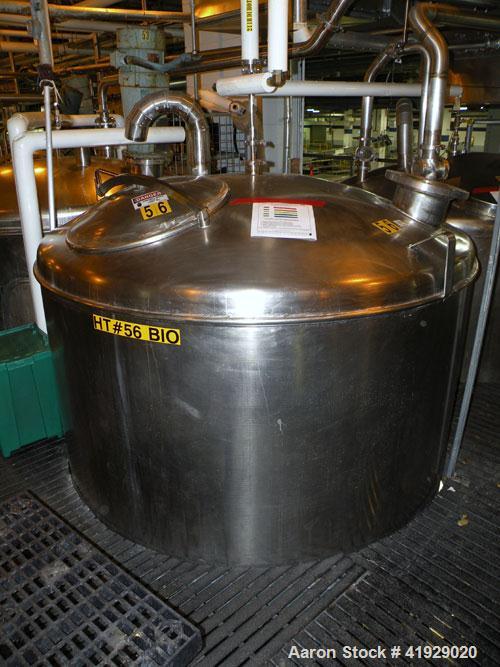 Used Norwalk Tank, 2000 Gallon,  Stainless Steel, Vertical. 76" diameter x 106" straight side, dished top and bottom. Openings top (2) 3" tri-clamp, 4" tri-clamp, 4" vent, 8" drive (capped), 24" manw...
