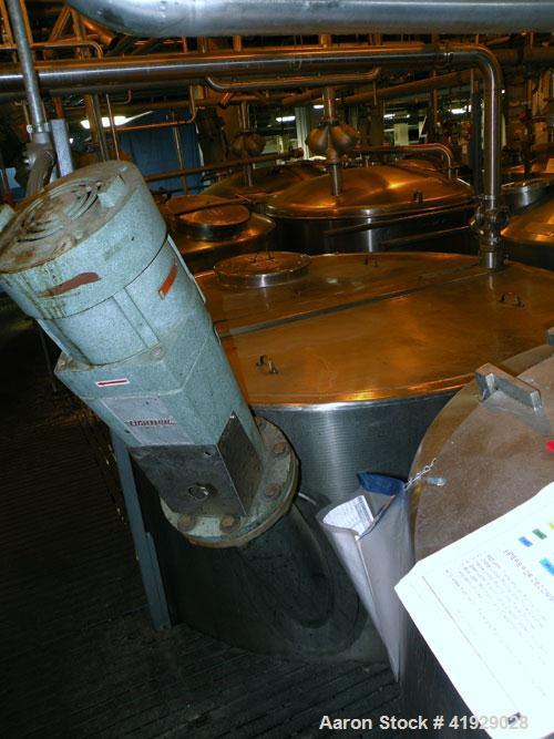 Used Norwalk Tank, 2000 Gallon,  stainless steel, vertical. 76" diameter x 106" straight side, open top with a 1/2 hinged cover, dish bottom. Top side wall entering angled Lightnin agitator, model N3...