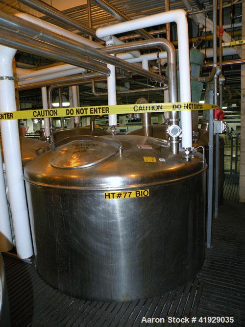 Used Norwalk Tank, 2000 Gallon,  Stainless Steel, Vertical. 76" diameter x 106" straight side, dished top and bottom. Off center top entering Lightnin agitator, model N33G-300. Driven by a 3hp, 3/60/...