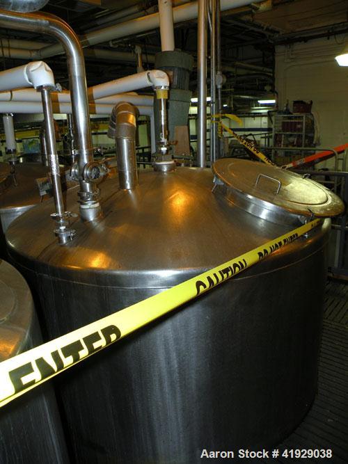 Used Norwalk Tank, 2000 Gallon,  stainless steel, vertical. 76" diameter x 106" straight side, dished top and bottom. Off center top entering Lightnin agitator, model N33G-300. Driven by a 3 hp, 3/60...