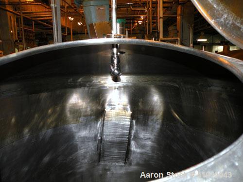Used Norwalk Tank, 2000 Gallon,  stainless steel, vertical. 76" diameter x 106" straight side, dished top and bottom. Off center top entering angled Lightnin manual variable speed agitator, model N33...