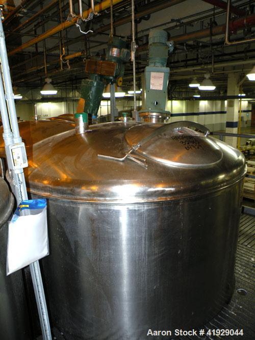 Used Norwalk Tank, 2000 Gallon,  Stainless Steel, Vertical. 76" diameter x 106" straight side, dished top and bottom. Off center top entering angled Lightnin manual variable speed agitator, model N33...