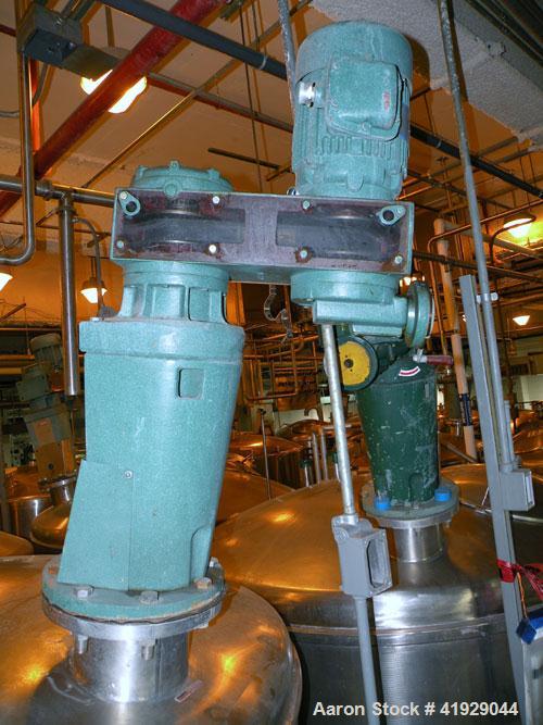 Used Norwalk Tank, 2000 Gallon,  Stainless Steel, Vertical. 76" diameter x 106" straight side, dished top and bottom. Off center top entering angled Lightnin manual variable speed agitator, model N33...