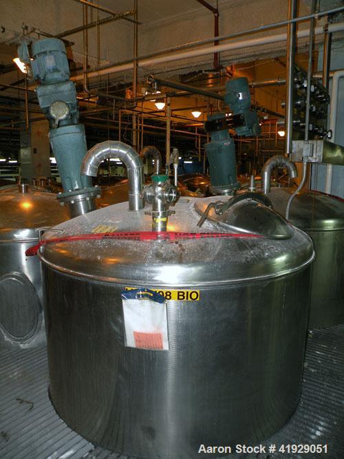 Used Norwalk Tank, 2000 Gallon,  Stainless Steel, Vertical. 76" diameter x 106" straight side, dished top and bottom. Off center top entering angled Lightnin manual variable speed agitator, model N33...
