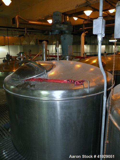 Used Norwalk Tank, 2000 Gallon,  Stainless Steel, Vertical. 76" diameter x 106" straight side, dished top and bottom. Off center top entering angled Lightnin manual variable speed agitator, model N33...