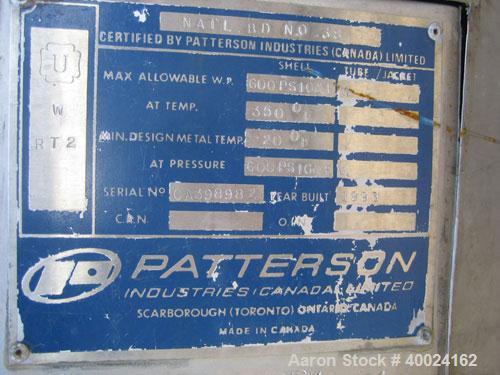 Used 1500 Gallon Stainless Steel Patterson Pressure Vessel