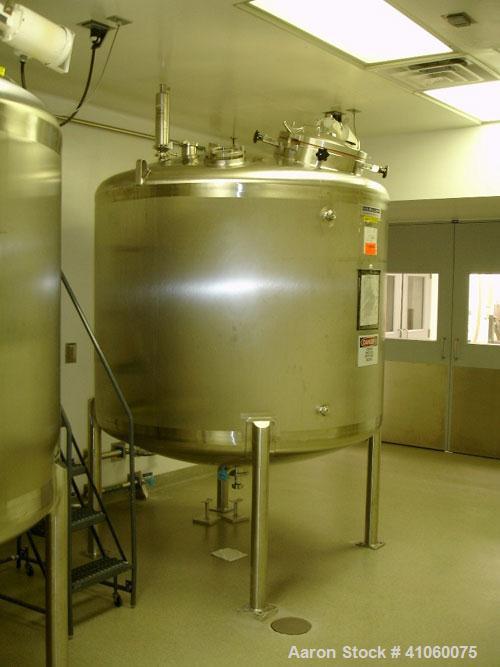 Used Mueller Agitated Tank, 1000 Gallon, Model F. 6' diameter x 4' straight side, dish top and bottom, off center 1 hp Lightnin agitator drive with mechanical seal, 230/460 volt, 3 blade turbine agit...