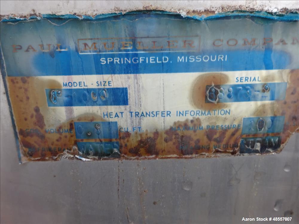 Used Paul Mueller Tank, Model P-1000, Approximately 1,000 Gallon, 304 Stainless