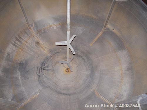 Used Mueller tank, 2200 gallon, stainless steel, vertical. Approximately 96" diameter x 63" straight side, dished top and bottom. Lightnin agitator, model XJC 117, 1 1/2" diameter shaft with (2) 3 bl...