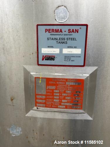 Used-Approximately 1300 Gallon Perma-San Vertical Stainless Steel Sanitary Tank