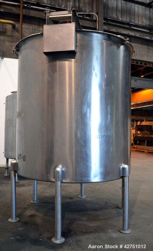 Used Perma-San Tank, 2000 Gallon, Model 2000 OVC, 304 Stainless Steel, Vertical. 84" Diameter x 86" straight side. Open top with (2) 1/3 hinged covers, coned bottom. Bolt on stainless steel agitator ...