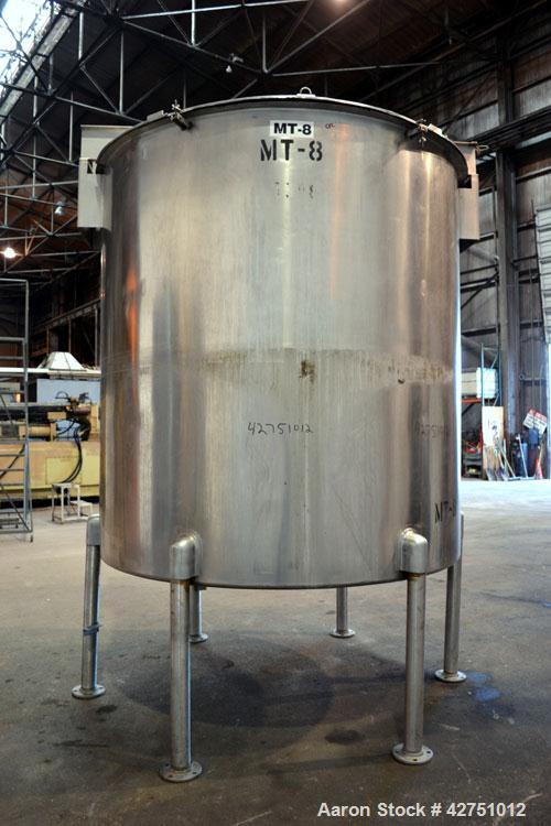 Used Perma-San Tank, 2000 Gallon, Model 2000 OVC, 304 Stainless Steel, Vertical. 84" Diameter x 86" straight side. Open top with (2) 1/3 hinged covers, coned bottom. Bolt on stainless steel agitator ...