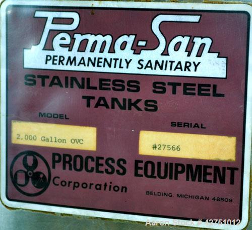 Used Perma-San Tank, 2000 Gallon, Model 2000 OVC, 304 Stainless Steel, Vertical. 84" Diameter x 86" straight side. Open top with (2) 1/3 hinged covers, coned bottom. Bolt on stainless steel agitator ...