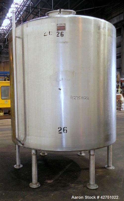 Used Perma-San Tank, 2000 Gallon, Model CVC, 304 Stainless Steel Vertical. 84" Diameter x 80" straight side. Dished top, coned bottom. Openings top 2", 4", 18" man way with cover, side 2". 3" Tri-cla...