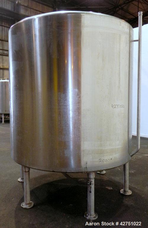 Used Perma-San Tank, 2000 Gallon, Model CVC, 304 Stainless Steel Vertical. 84" Diameter x 80" straight side. Dished top, coned bottom. Openings top 2", 4", 18" man way with cover, side 2". 3" Tri-cla...