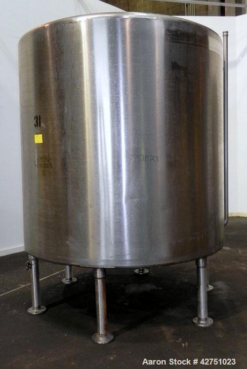 Used Perma-San Tank, 2000 Gallon, Model CVC, 304 Stainless Steel Vertical. 84" Diameter x 80" straight side. Dished top, coned bottom. Openings top 2", 4", 18" man way with cover, side 2". 3" Tri-cla...