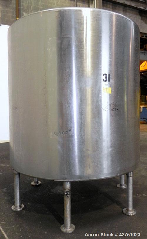 Used Perma-San Tank, 2000 Gallon, Model CVC, 304 Stainless Steel Vertical. 84" Diameter x 80" straight side. Dished top, coned bottom. Openings top 2", 4", 18" man way with cover, side 2". 3" Tri-cla...