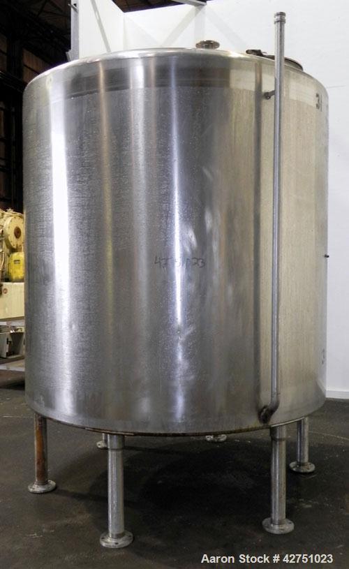 Used Perma-San Tank, 2000 Gallon, Model CVC, 304 Stainless Steel Vertical. 84" Diameter x 80" straight side. Dished top, coned bottom. Openings top 2", 4", 18" man way with cover, side 2". 3" Tri-cla...