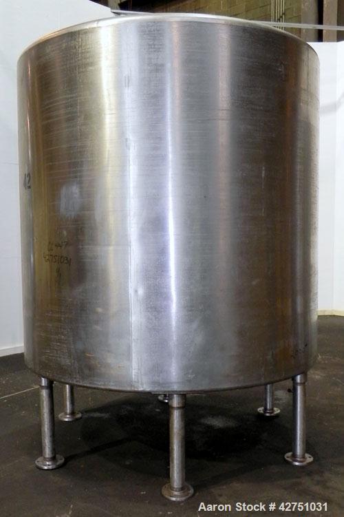 Used Perma-San Tank, 2000 Gallon, Model CVC, 304 Stainless Steel Vertical. 84" Diameter x 80" straight side. Dished top, coned bottom. Openings top (2) 2", 4", 18" man way with cover, side 2". 3" Tri...