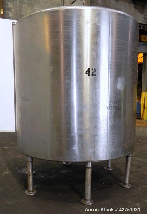 Used Perma-San Tank, 2000 Gallon, Model CVC, 304 Stainless Steel Vertical. 84" Diameter x 80" straight side. Dished top, coned bottom. Openings top (2) 2", 4", 18" man way with cover, side 2". 3" Tri...