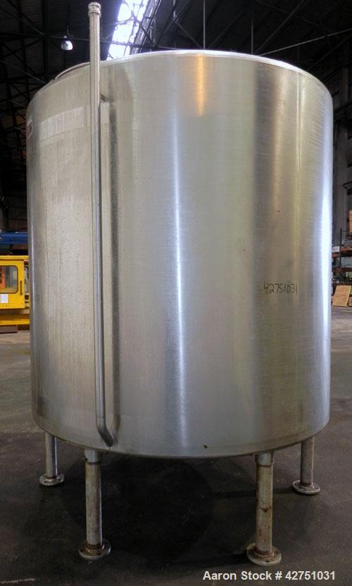 Used Perma-San Tank, 2000 Gallon, Model CVC, 304 Stainless Steel Vertical. 84" Diameter x 80" straight side. Dished top, coned bottom. Openings top (2) 2", 4", 18" man way with cover, side 2". 3" Tri...