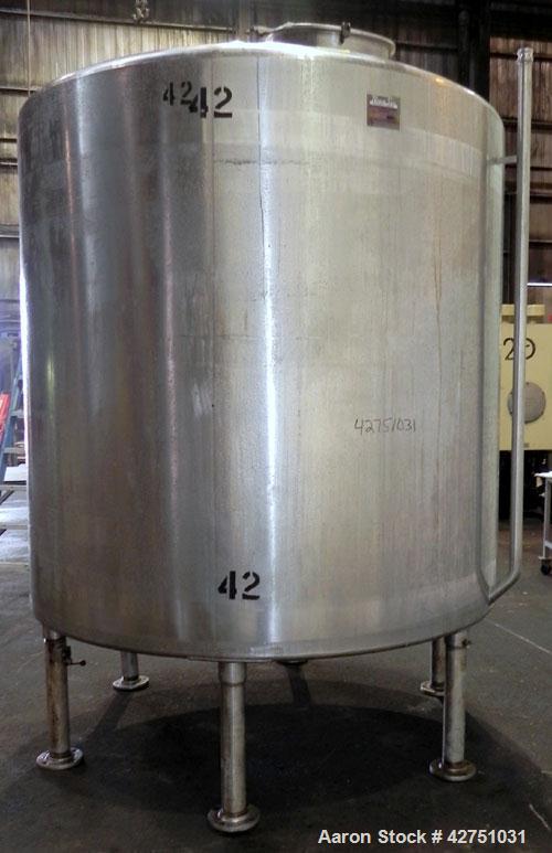 Used Perma-San Tank, 2000 Gallon, Model CVC, 304 Stainless Steel Vertical. 84" Diameter x 80" straight side. Dished top, coned bottom. Openings top (2) 2", 4", 18" man way with cover, side 2". 3" Tri...
