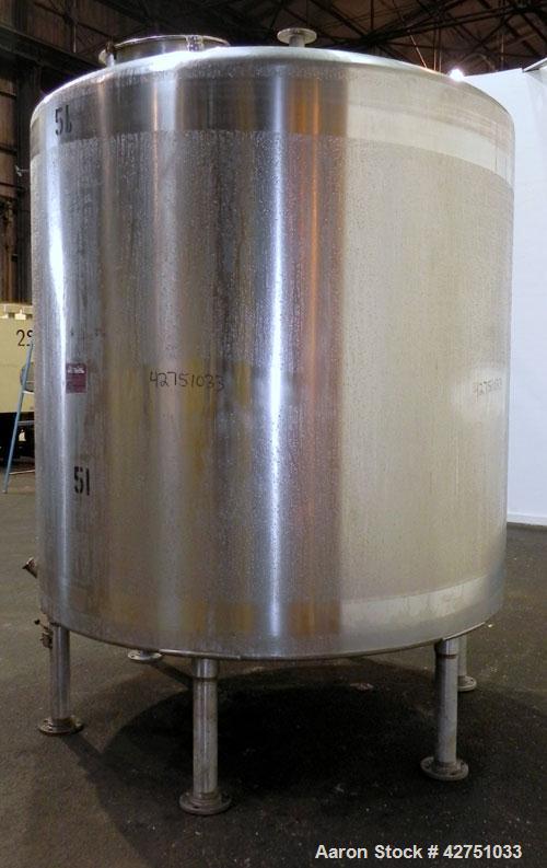 Used Perma-San Tank, 2000 Gallon, Model CVC, 304 Stainless Steel Vertical. 84" Diameter x 80" straight side. Dished top, coned bottom. Openings top (2) 2", 4", 18" man way with cover, side 2". 3" Tri...