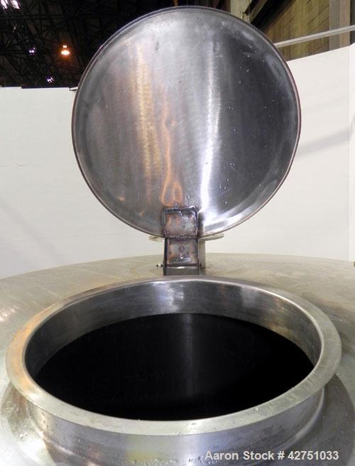 Used Perma-San Tank, 2000 Gallon, Model CVC, 304 Stainless Steel Vertical. 84" Diameter x 80" straight side. Dished top, coned bottom. Openings top (2) 2", 4", 18" man way with cover, side 2". 3" Tri...