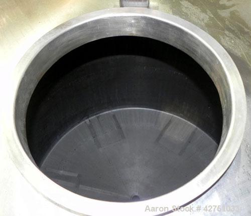 Used Perma-San Tank, 2000 Gallon, Model CVC, 304 Stainless Steel Vertical. 84" Diameter x 80" straight side. Dished top, coned bottom. Openings top (2) 2", 4", 18" man way with cover, side 2". 3" Tri...