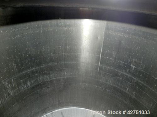 Used Perma-San Tank, 2000 Gallon, Model CVC, 304 Stainless Steel Vertical. 84" Diameter x 80" straight side. Dished top, coned bottom. Openings top (2) 2", 4", 18" man way with cover, side 2". 3" Tri...