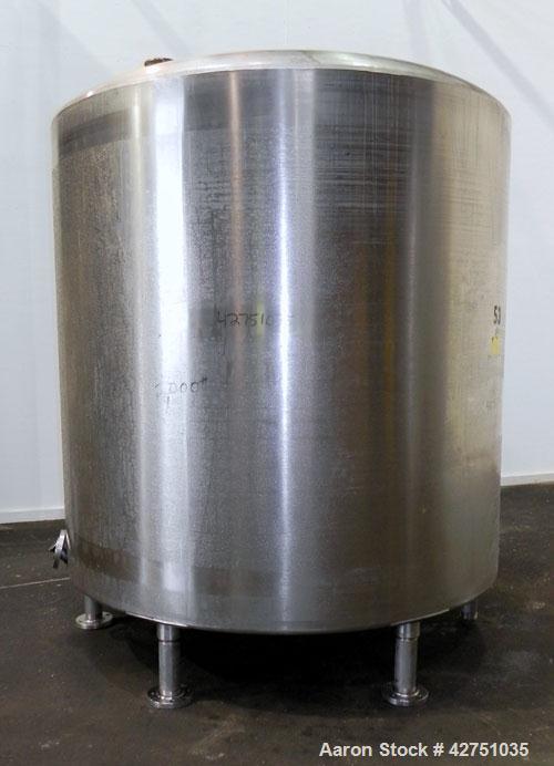 Used Perma-San Tank, 2000 Gallon, Model CVC, 304 Stainless Steel Vertical. 84" Diameter x 80" straight side. Dished top, coned bottom. Openings top (3) 2", 4", 18" man way with cover, side 2". 3" Tri...
