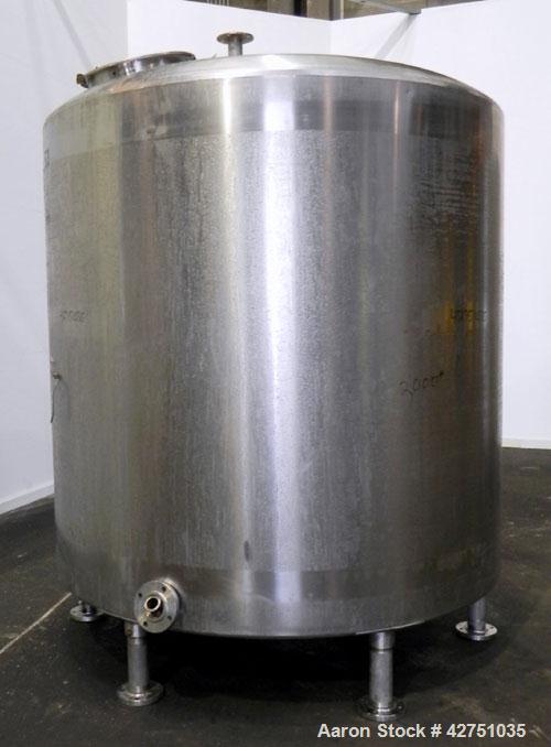 Used Perma-San Tank, 2000 Gallon, Model CVC, 304 Stainless Steel Vertical. 84" Diameter x 80" straight side. Dished top, coned bottom. Openings top (3) 2", 4", 18" man way with cover, side 2". 3" Tri...